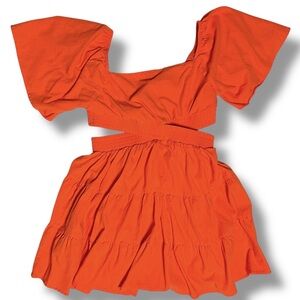 100% Cotton Vibrant Orange Summer Dress with Cut-Out Detail